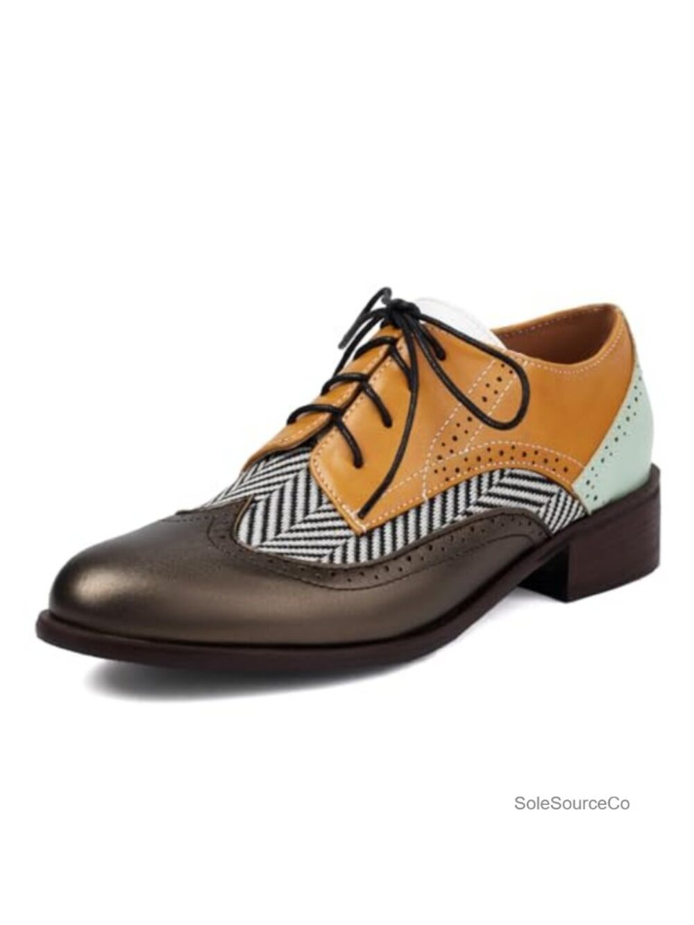 Roimaash Women's Oxford Shoes Wingtip Brogue Two Tone Casual Lace Up